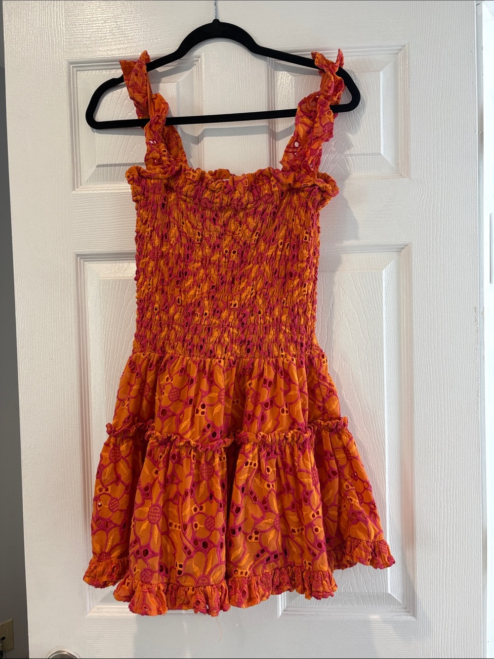Bright Orange & Pink Floral Smocked Swim Coverup Dress